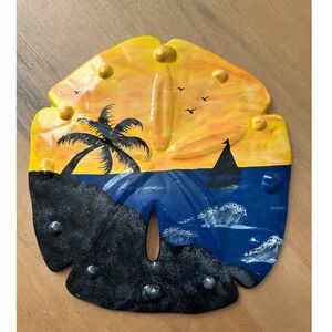 Vintage Large Hand Painted Sand Dollar Wall Decor Beach Scene Nautical Art 2004